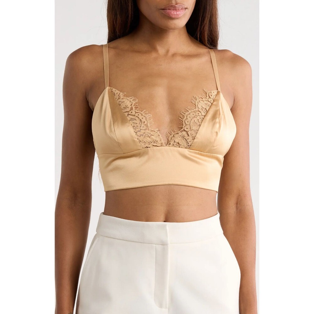 L'AGENCE Women’s Ginger Silk Satin Lace Trim Bralette Cami Top size S NWT